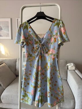 Floral Tie-Front Summer Romper - Light Blue